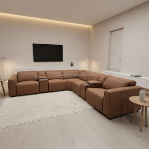 Ensemble de canapés modulaires en cuir véritable en forme de L, modernes, inclinables, avec fonction de massage extensible, pour appartement, hôtel, villa - Product Image 4