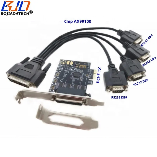 Factory Wholesale PCIe X1 PCI-E 1X to 4 * RS232 DB9 Serial Port Adapter Expansion Riser Card AX99100