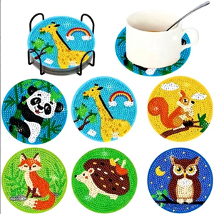 Handmade Handpainted Animal 6-Piece Diamond <b>Painting</b> Coaster Set Brick Stone Cup Cushion No <b>Frame</b> Unique - Product Image 1