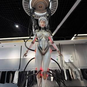 Aangepaste Winkel Winkelcentrum Lobby Led Orbit Ring Installatie Chroom Display Glasvezel Cyber <span class=keywords><strong>Angel</strong></span> Robot Vrouwelijke Sculptuur - Product Image 4