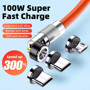 Kabel pengisi daya Cepat magnetik 6A 120W, kabel Data rotasi 540 derajat 3 in 1 untuk iPhone untuk Samsung - Product Image 2