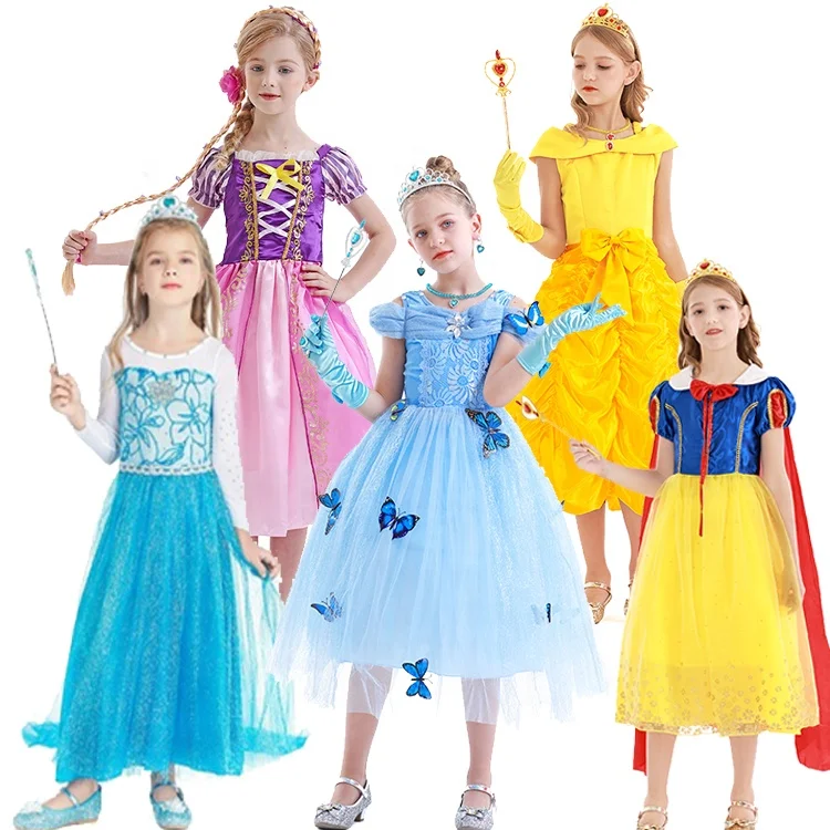 Новый детский костюм принцессы Эльзы Анны снега Белль Рапунцель роскошное платье для Хэллоуина косплея дня рождения платье для девочек