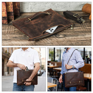 <span class=keywords><strong>Funda</strong></span> de Viaje para Portátil de Cuero Genuino de Gran Capacidad de <span class=keywords><strong>14</strong></span> <span class=keywords><strong>Pulgadas</strong></span> con Cierre de Cremallera para Macbook Pro, para Dell, <span class=keywords><strong>HP</strong></span>, para Hombre - Product Image 3