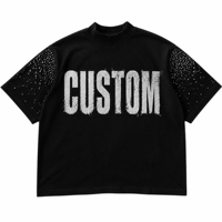 T-shirt Streetwear Personnalisé avec Logo en Strass, 300g, Coupe Oversize Courte et Boxy, 100% Coton Lourd, Imprimé Graphique, pour Hommes