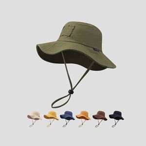 Manufacturer Custom Spring Summer <b>Large</b> Brim Sun Protection Climbing <b>Hat</b> Windproof Rope <b>Bucket</b> <b>Hat</b> Fisherman Surf <b>Hat</b> - Product Image 1