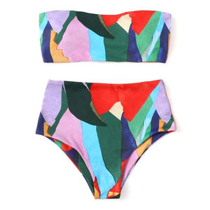 Soie Bikini Brésilien Multicolore Partout Graphique <span class=keywords><strong>Bandeau</strong></span> Bikini taille Haute <span class=keywords><strong>Maillot</strong></span> De Bain - Product Image 1