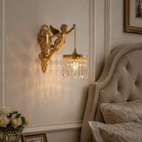 Applique Murale en Cristal, Lampe Murale Baroque en Laiton avec Ange Chérubin H65, Luminaire Mural de Luxe Solide E14 pour Intérieur, Salon, Chambre, Hôtel