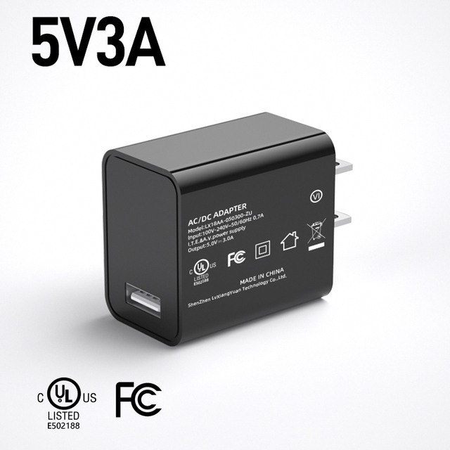 Shenzhen Lvxiangyuan 5V 3A 15W USB Wall Charger US Plug UL FCC DOE Level VI Certified Eco-Friendly Fast Charger Warranty