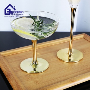 <strong>Wholesale</strong> Hand Craft Transparent Glass Goblet Ribbed <strong>Champagne</strong> Glass Cup <strong>Flute</strong> Beverage Stemware Wine Glassware With Gold Stem - Product Image 6
