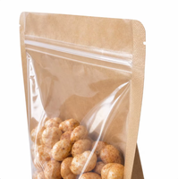 Sachet Doypack en papier kraft brun de qualité alimentaire, refermable, avec fenêtre transparente et fermeture zip, pour snacks, noix et fruits secs, vente en gros