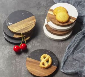 Nouveauté 2025 – Sous-verres promotionnels modernes en marbre et bois d'acacia gravé, portables pour mariage, avec impression sérigraphiée - Product Image 6