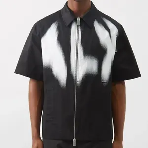 Tengcai Clothing wholesale hip hop black printed short sleeve shirt plus size men's lapel zip shirt