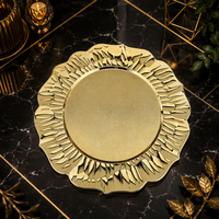 Assiette de présentation en plastique de 13 pouces en forme de pétale, avec bordure fleurie électroplaquée, pour la décoration de table de mariage, banquet ou événement