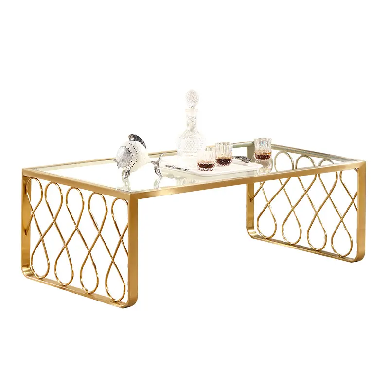 Table basse rectangulaire, en laiton, couleur Champagne, or, verre blanc, style nœud, style contemporain interactif, plexiglas