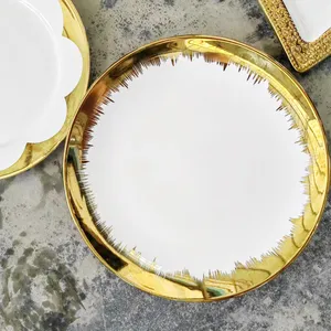 JIUWANG Hot Sell Cheap vaisselle de luxe With Gold Rim Ceramic Bowls Bulk assiettes en porcelaine en gros Sell By Ton