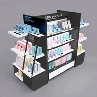 Estantes de Exhibición Modernos y Ecológicos Personalizados para Tiendas de Cosméticos, Maquillaje y Cuidado de la Piel, Mostrador Pequeño Negro con Luz LED