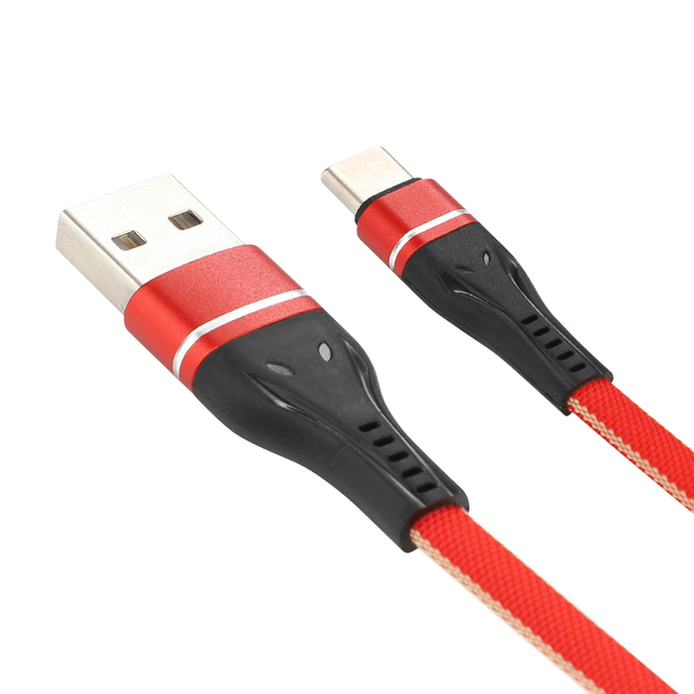 3A High Speed Data Transfer 3.3Ft Flat Braided USB Type-C Data Cable for Mobile Phone & Power Bank