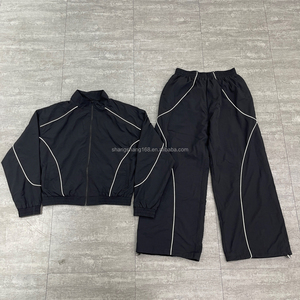 Custom Clothing Manufacture Baggy Piping Windbreaker Sweatsuits 2 Piece Set Lightweight Oversized Plain <strong>Tracksuits</strong> for Men - Product Image 1