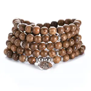 Unisex Frauen Männer Yoga 108 Perlen Armband Natürliches Sandelholz Buddhistischer Buddha Holz Gebet Perlen OM Armband Halskette Rosenkranz
