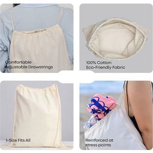 Wholesale Custom Logo Eco-Friendly Reusable Cotton Canvas <b>Drawstring</b> Bag Big Capacity String <b>Backpack</b> for Shopping and Gym - Product Image 5