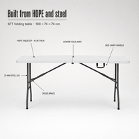 Table pliante en HDPE de 6 pieds, robuste, portable, en plastique, pliable, vente en gros pour les mariages et les événements