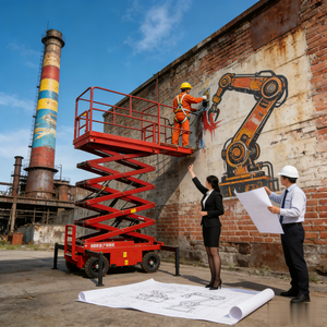 Plateforme élévatrice à ciseaux électrique neuve de 16 m de hauteur de travail avec capacité de charge de 2 tonnes, construction métallique pour usage domestique et hôtelier - Product Image 1