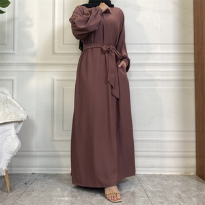 6673 #   Nouvelle robe tendance, robe simple en tissu Nida, couleur unie, manches élastiques avec poches latérales, robe polyvalente, 13 couleurs - Product Image 5