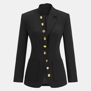 <span class=keywords><strong>Blazer</strong></span> Nero da Donna <span class=keywords><strong>con</strong></span> <span class=keywords><strong>Bottoni</strong></span> Decorativi Dorati Personalizzabili, Giacca Formale Slim Fit per Feste, Personalizzabile - Product Image 1