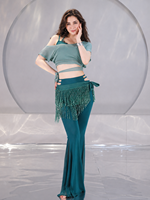 Ensembles de vêtements de danse orientale, de danse exotique, de danse du ventre pour femmes, tenues d'entraînement, ensemble pantalon évasé et foulard de hanche à sequins et cristaux
