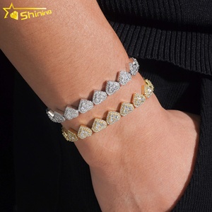 Heart Design <strong>Solid</strong> <strong>Silver</strong> 925 Hip Hop Iced Out Cuban Link <strong>Bracelet</strong> 8mm VVS Moissanite Diamond Women's Fine Jewelry <strong>Bracelet</strong> - Product Image 6