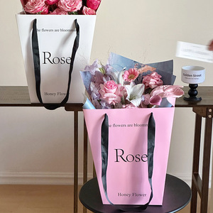Custom Pink Trapezoidal Portable Florist Window Bag <strong>Flower</strong> <strong>Box</strong> Gift Bouquet Packaging Celebrate Gift Bag - Product Image 2