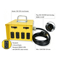 Boîte d'alimentation temporaire NEMA L14-30P avec prises GFCI NEMA 5-20R, 8 prises, câble STOW 10/4 de 1,5 m, distribution d'énergie portable pour la construction