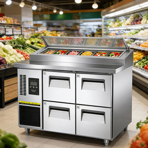 NobleSnow PS1200F-4T-304 Mesa Refrigerada para Preparación de <span class=keywords><strong>Pizza</strong></span> de 1.2m con Cuatro Cajones, Ahorro de Energía, Doble Zona de Temperatura - Product Image 1