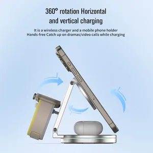 Soporte de Carga Inalámbrico Magnético 3 en 1 Plegable de Aleación de Zinc, Cargador Rápido de 15W con Luz RGB para iPhone, Apple Watch, <span class=keywords><strong>AirPods</strong></span> y <span class=keywords><strong>Samsung</strong></span> - Product Image 5
