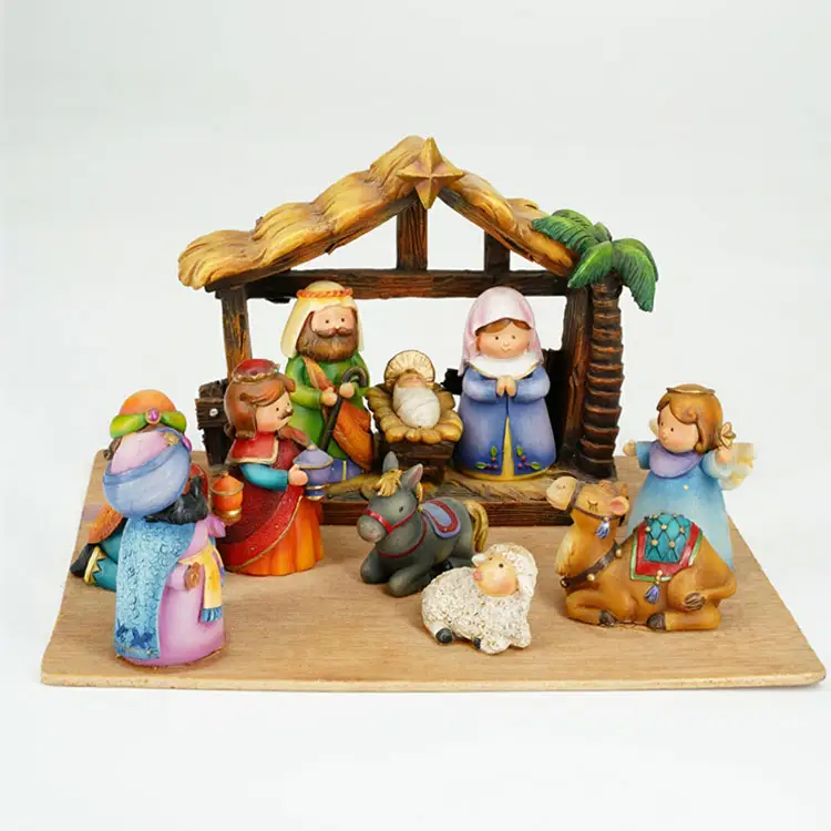 Jiayi conjunto religioso de resina, 10 peças, naatividade de natal, conjuntos com cama