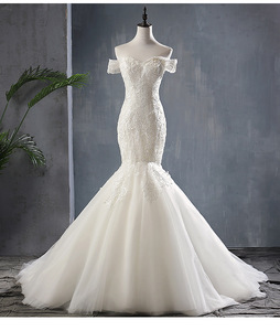 2019 nuevo francés romántico fuera del hombro <span class=keywords><strong>sirena</strong></span> vestido de novia foto <span class=keywords><strong>Real</strong></span> de talla grande cola de <span class=keywords><strong>pez</strong></span> vestido de novia - Product Image 2