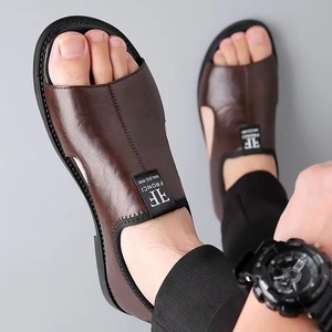 Men's Genuine Leather Slides Open Toe Rubber Outsole Breathable Casual Summer <b>Sandals</b> - Product Image 3