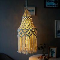 Suspension Macramé Bohème, Abat-jour Tissé, Lampe Bohème pour Chambre, Lustre à Franges en Corde de Coton