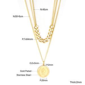 Collares de Cadena de Acero Inoxidable Vintage, Collares con Colgante de Medallón de Moneda de Doble Capa - Product Image 6