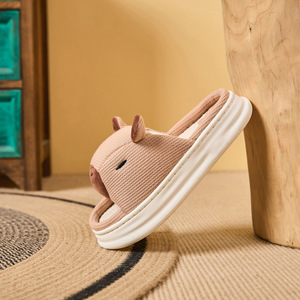 Ciabatte in lino da donna Creative adorabili sandali Fugu per interni casa con suola di lino spesse scarpe sandali con suola morbida - Product Image 6