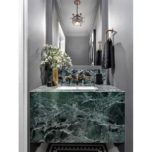 Customized Verde Alpi Marble Bathroom Vanity Green Marble Table Top Vanity Top Decoration Green Marble Bathroom Vanity With Sink