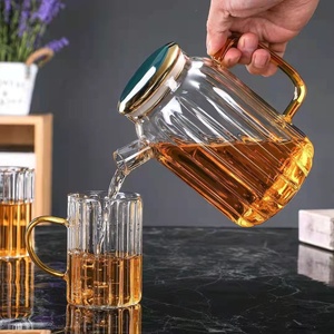 Ensemble de pichets modernes en verre borosilicaté à rayures verticales émeraude Bouilloire pour boissons froides Pichet à thé Bouilloires - Product Image 3