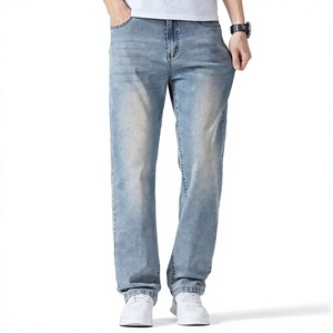 Jeans droits amples pour homme sur mesure, denim épais délavé de haute qualité, style streetwear, pantalon en denim à jambes larges - Product Image 1