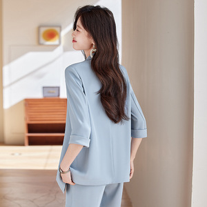 Women's Thin Three Quarter Sleeve Suit Jacket Set Summer Breathable Office Lady Style Polyester Fabric - Product Image 4