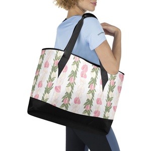 Grand sac isotherme de plage personnalisé Anthurium Aloha Hawaïen pour fleurs roses, sac fourre-tout d'été à bandoulière pour les courses - Product Image 2