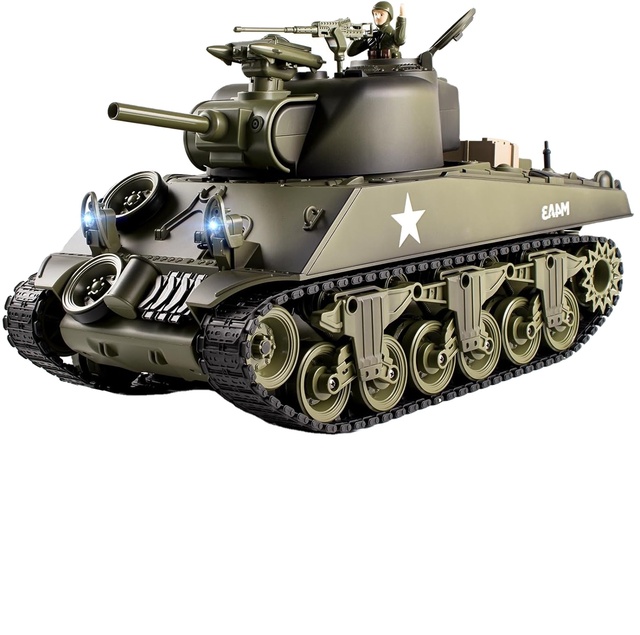 1/18 Remote Control Battle tank US M4A3 Sherman Model with Smoke+Sound+Shooting Fighting Military Crawler RC Tank Car  for Kids