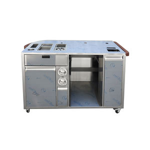 Chariot à café mobile en acier inoxydable avec accoudoirs en bois, station de bar, station à café portable commerciale pour café - Product Image 1