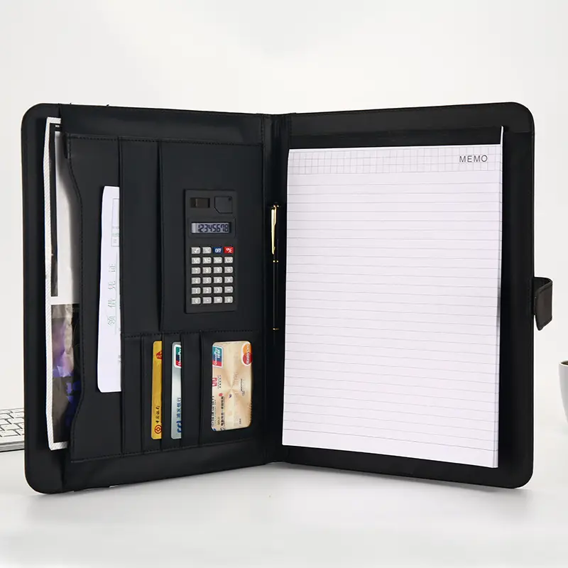 2023 Hot Sale Design Document Folder PU Leather Zipped Ring Binder Conference Bag Business Briefcase