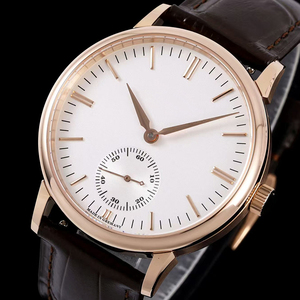Reloj Mecánico de Lujo para Hombre, de Alta Calidad, Automático, con Segundero Pequeño, Cristal de Zafiro, Caja de Oro Rosa, Esfera Blanca y Correa de Cuero Negra - Product Image 2