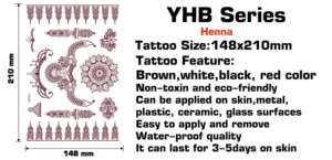 Tatuajes Temporales de Henna Negra para Adultos, Tatuajes de Henna Falsos a Prueba de Agua, Pegatinas de Tatuajes de Flores de <span class=keywords><strong>Mandala</strong></span> para Bodas y Fiestas - Product Image 2